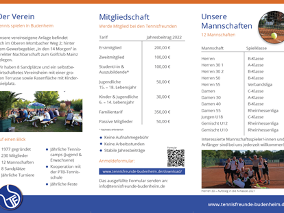 Tennisverein - Mannschaften gemeldet für dieses Jahr: Ja - Mainz Weisenau - Tennisfreunde Budenheim